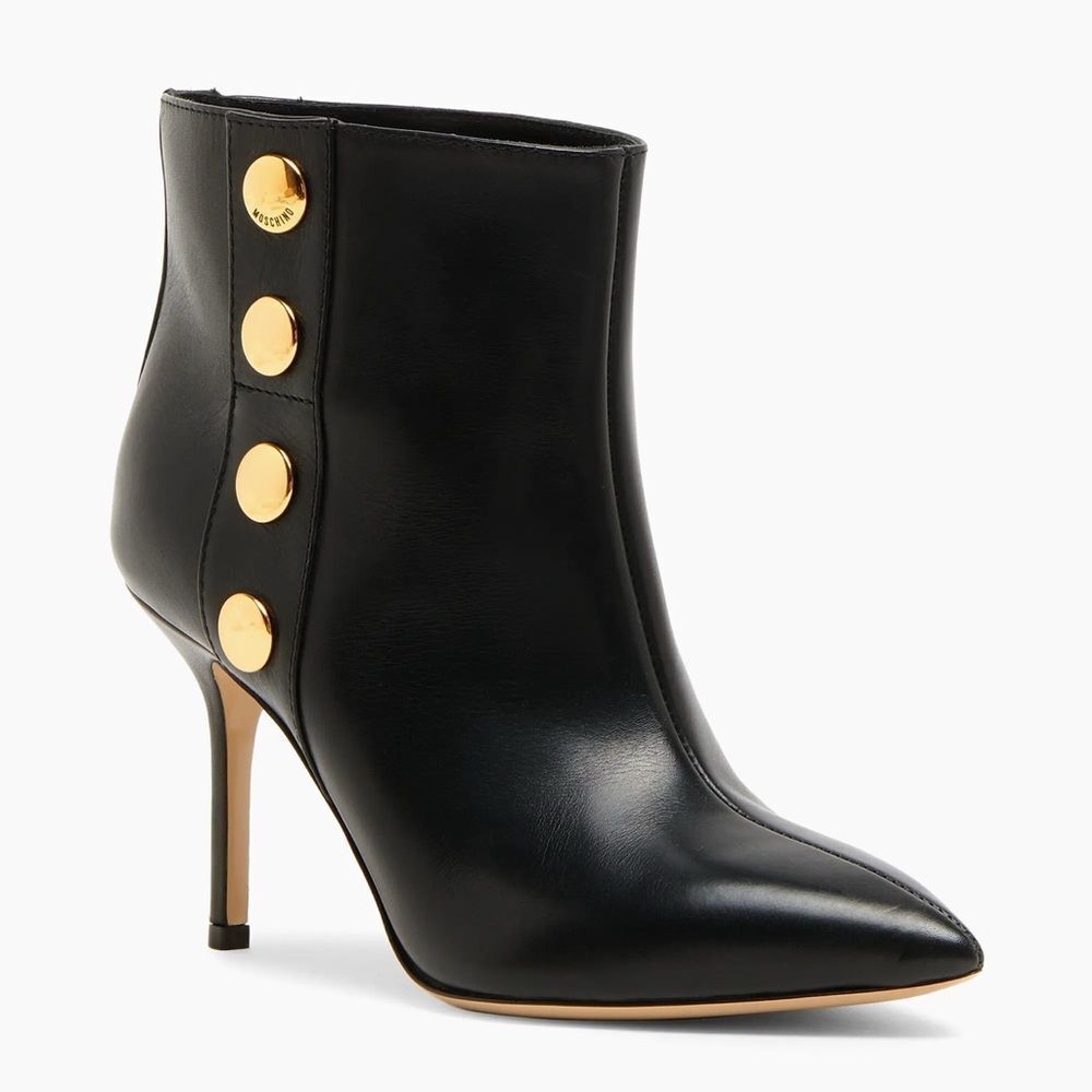 Moschino 80MM Snap-Button Leather Ankle Boots size 38